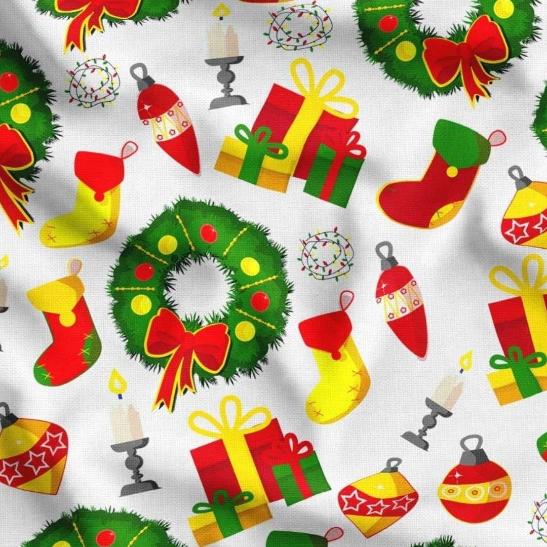 Christmas Wreath Patterned Fabric - SCB-F12357 