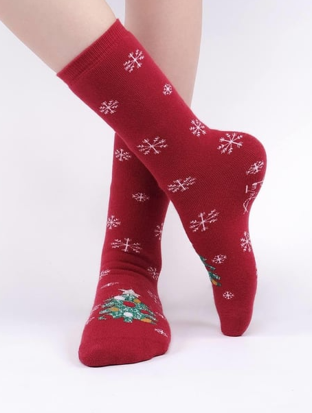 Cotton Single Dark Red Christmas Themed Sock SCB-303 