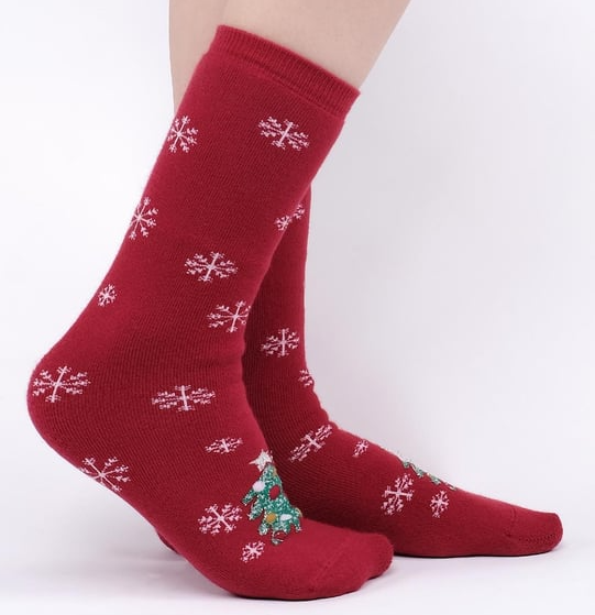 Cotton Single Dark Red Christmas Themed Sock SCB-303 