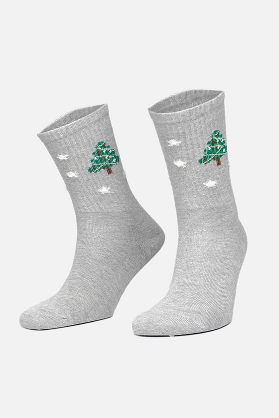 Cotton Single Gray Christmas Themed Sock SCB-291 