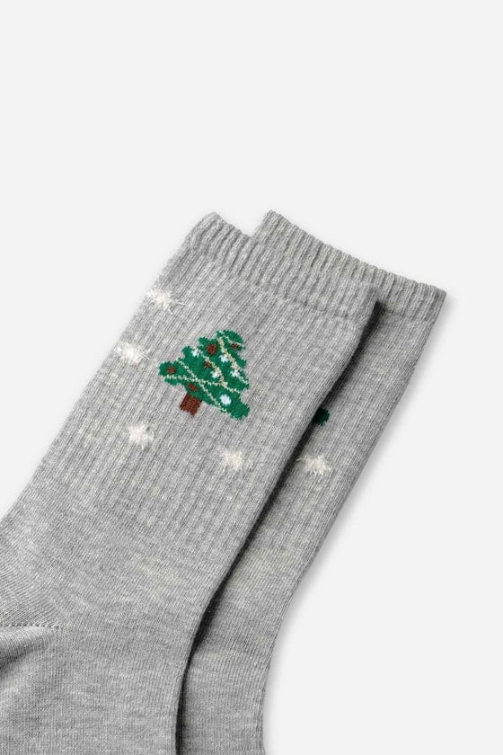 Cotton Single Gray Christmas Themed Sock SCB-291 