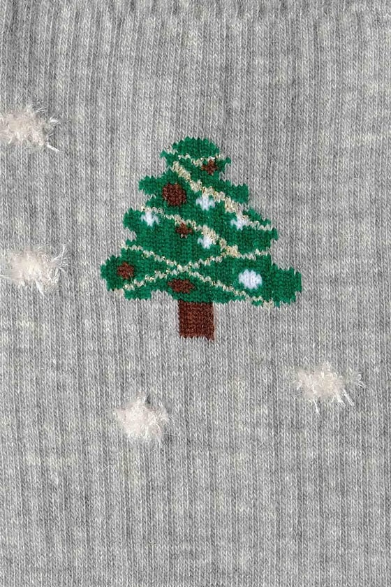 Cotton Single Gray Christmas Themed Sock SCB-291 