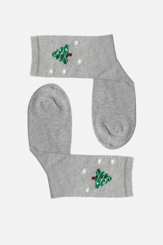 Cotton Single Gray Christmas Themed Sock SCB-291 