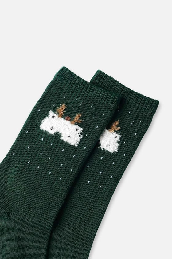 Cotton Single Green Christmas Themed Sock SCB-292 