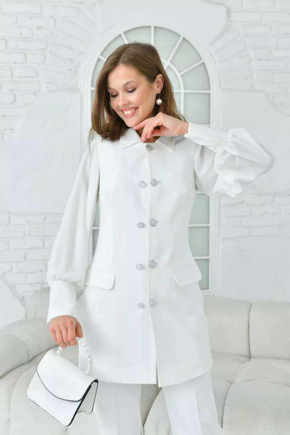 Crew Neck Vest Suit White 