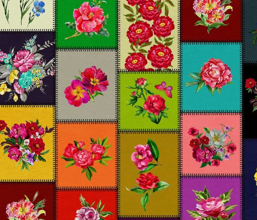 Cross Stitch Patchwork Patterned Fabric SCB-123 