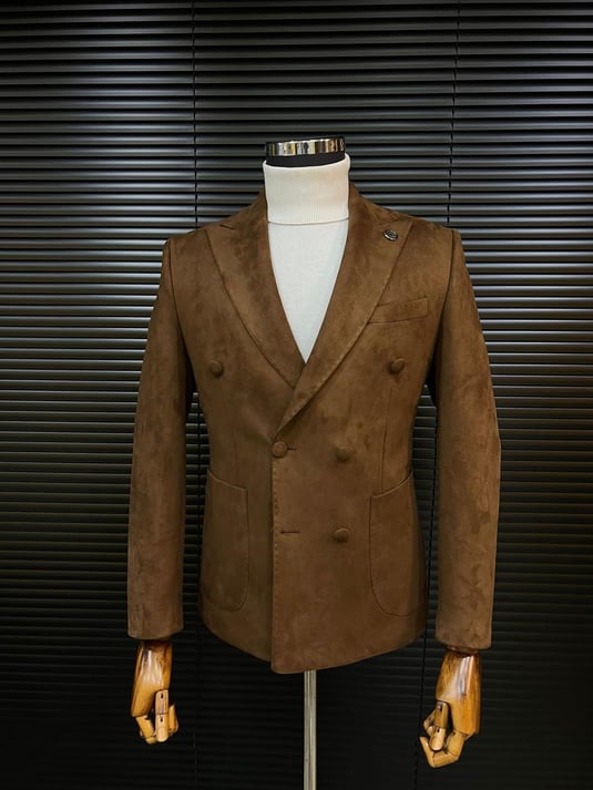 Dark Brown Double-Breasted Velvet Blazer SCB-221 