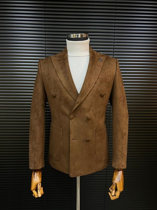 Dark Brown Double-Breasted Velvet Blazer SCB-221 