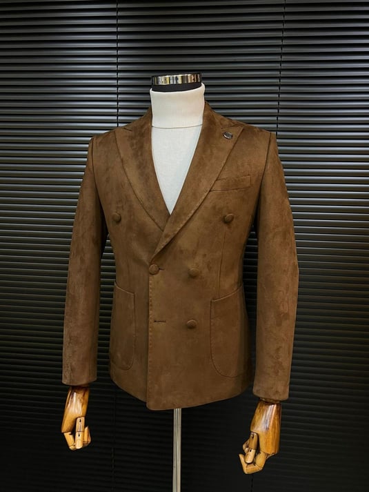 Dark Brown Double-Breasted Velvet Blazer SCB-221 