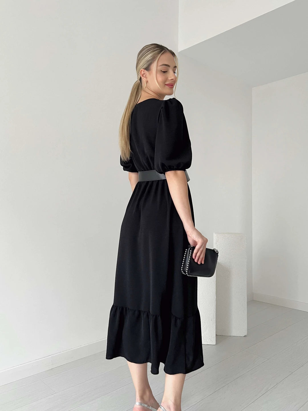 Double-Breasted Collar Belted Dress 