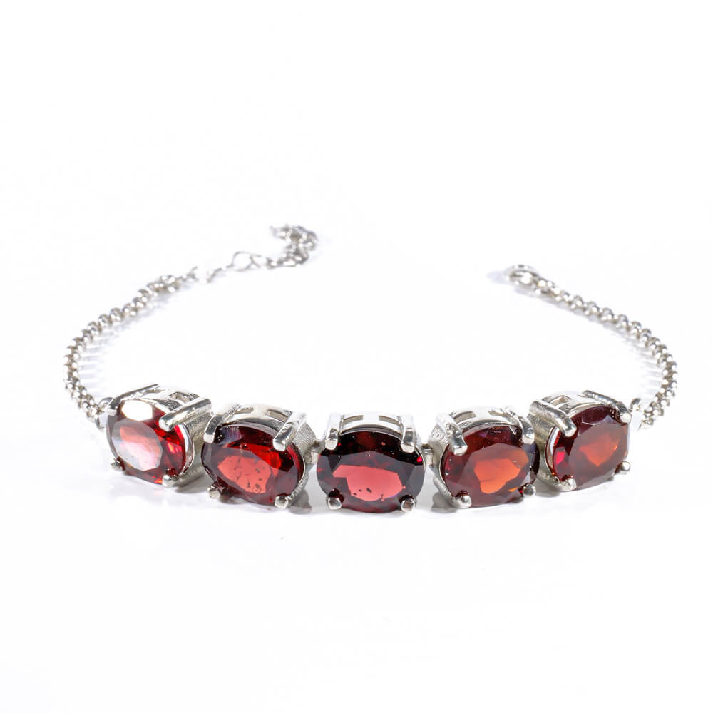 Garnet (Lal) Gemstone Silver Bracelet SCB-018 