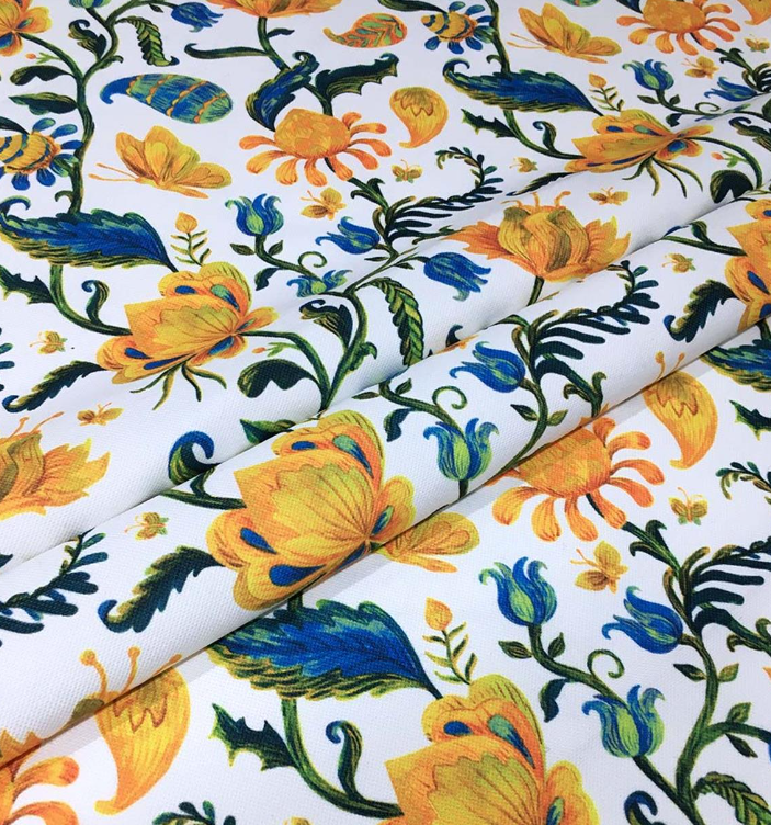 Gobelin Yellow Flower Patterned Fabric SCB-145 