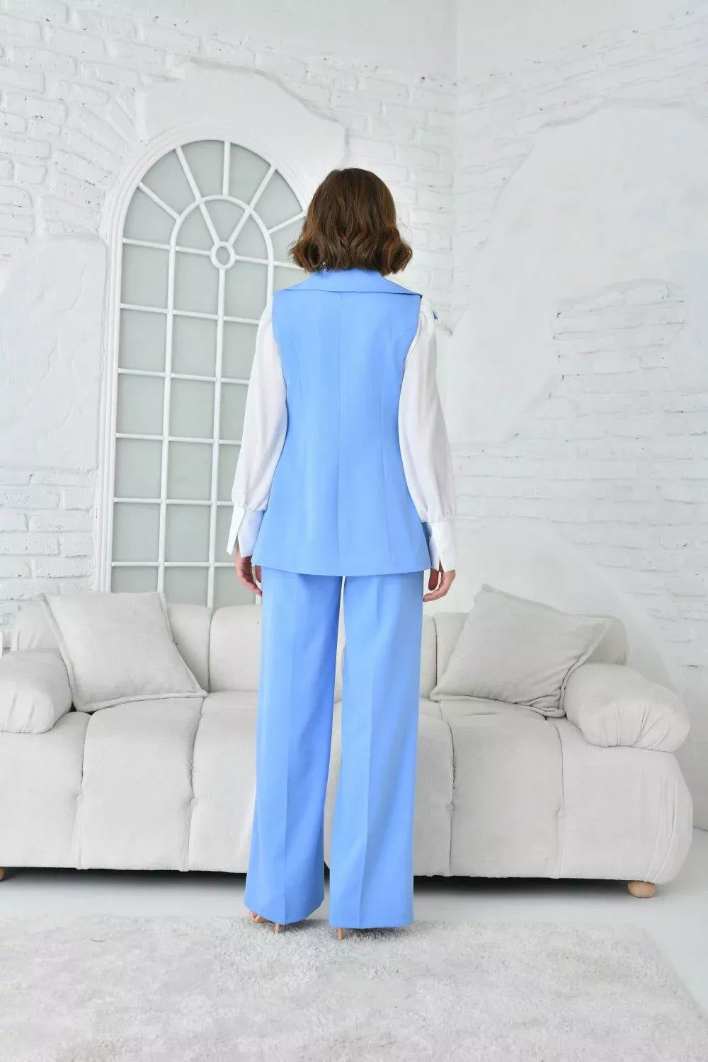 Gold Buttoned Vest Suit Baby Blue 