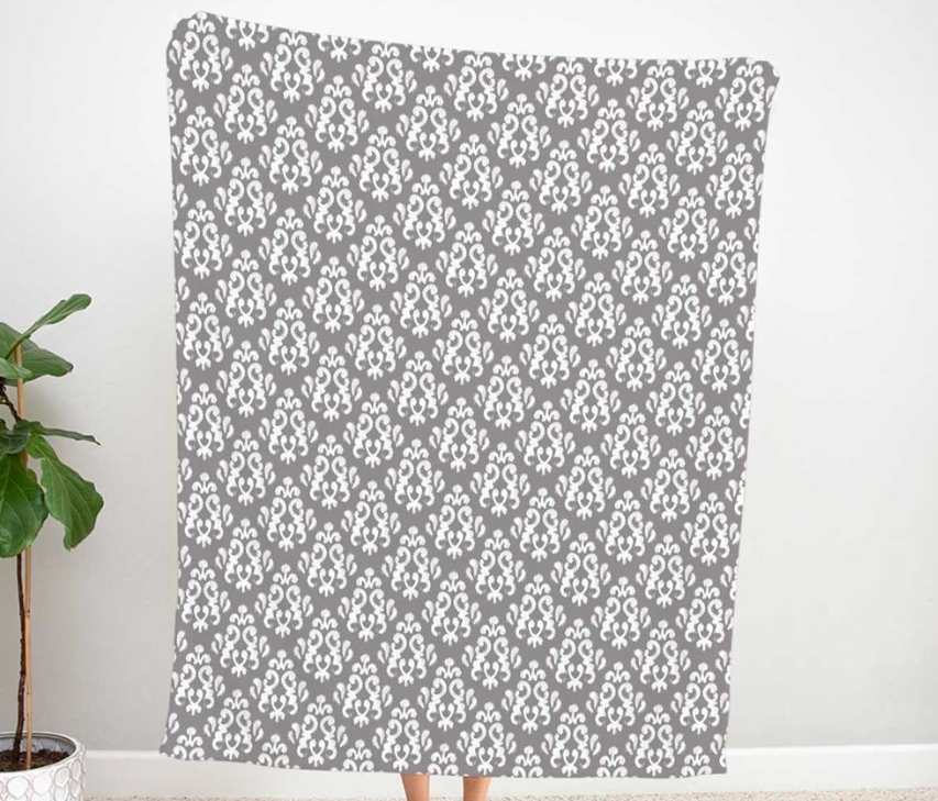 Grey and White Damask Patterned Fabric SCB-385 