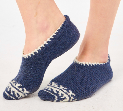 Hand-Knitted Wool Slippers for Women (Indigo) SCB-329 