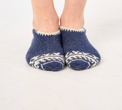 Hand-Knitted Wool Slippers for Women (Indigo) SCB-329 