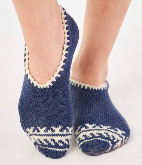 Hand-Knitted Wool Slippers for Women (Indigo) SCB-329 