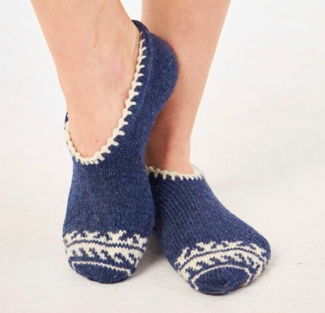 Hand-Knitted Wool Slippers for Women (Indigo) SCB-329 