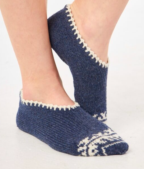 Hand-Knitted Wool Slippers for Women (Indigo) SCB-329 