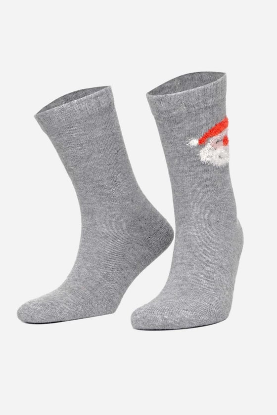 Lambswool Single Gray Christmas Themed Sock SCB-286 