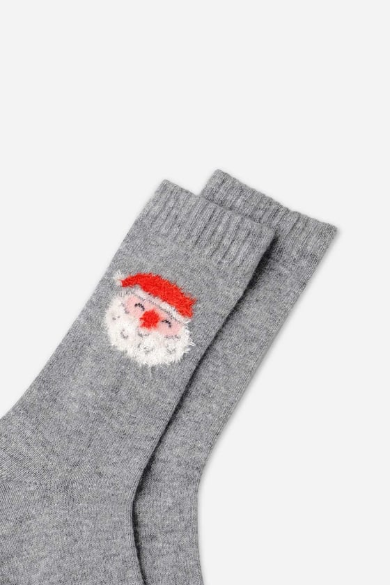 Lambswool Single Gray Christmas Themed Sock SCB-286 