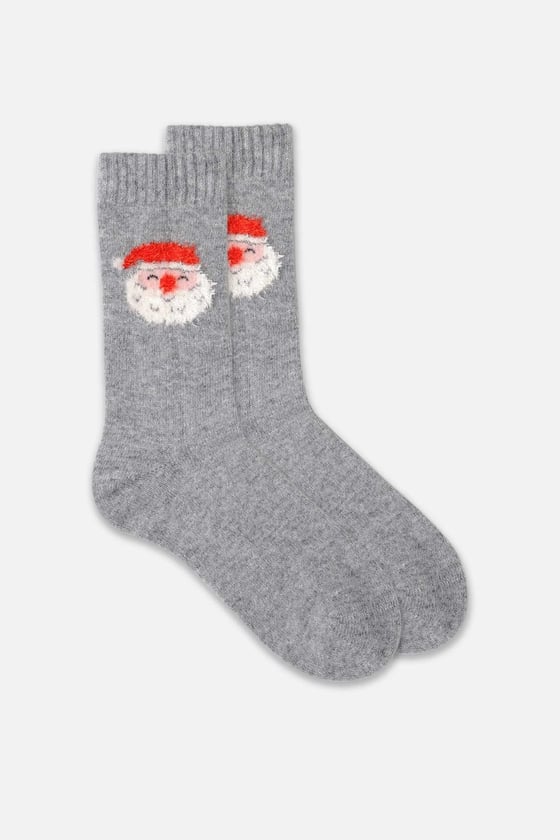 Lambswool Single Gray Christmas Themed Sock SCB-286 