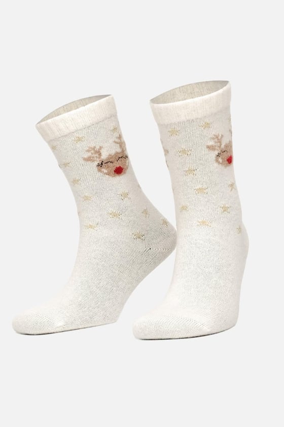 Lambswool Single Ivory Christmas Themed Sock SCB-285 