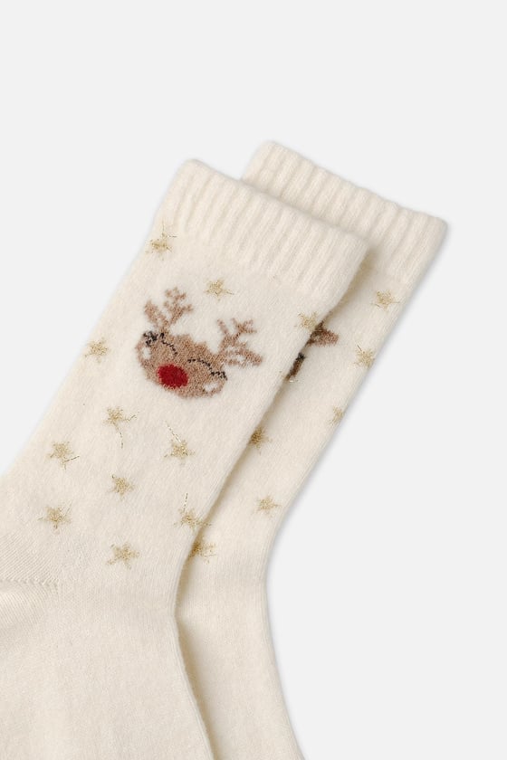 Lambswool Single Ivory Christmas Themed Sock SCB-285 