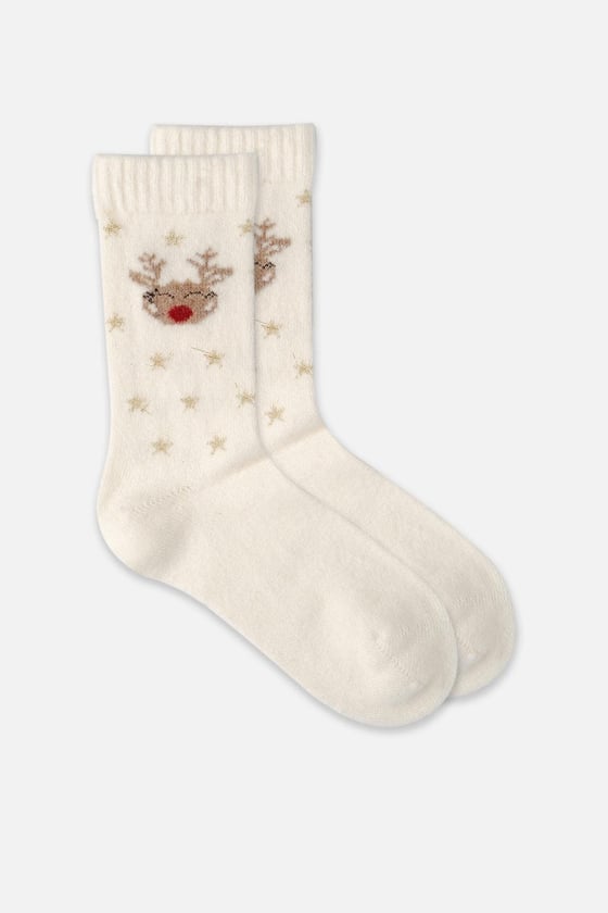 Lambswool Single Ivory Christmas Themed Sock SCB-285 