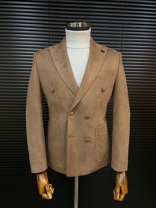 Milk Coffee Double-Breasted Velvet Blazer SCB-219 