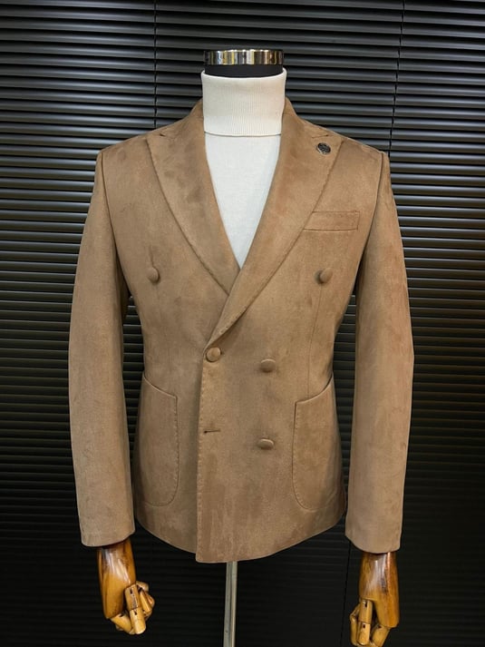 Milk Coffee Double-Breasted Velvet Blazer SCB-219 