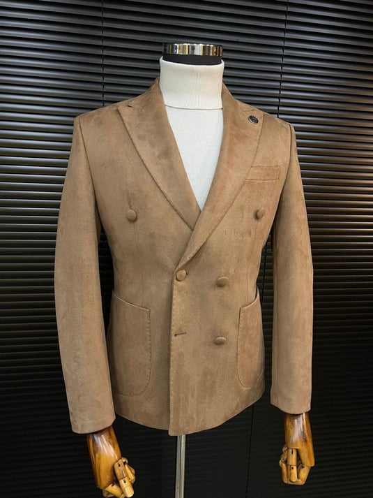 Milk Coffee Double-Breasted Velvet Blazer SCB-219 