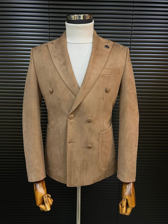 Milk Coffee Double-Breasted Velvet Blazer SCB-219 