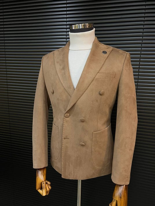 Milk Coffee Double-Breasted Velvet Blazer SCB-219 