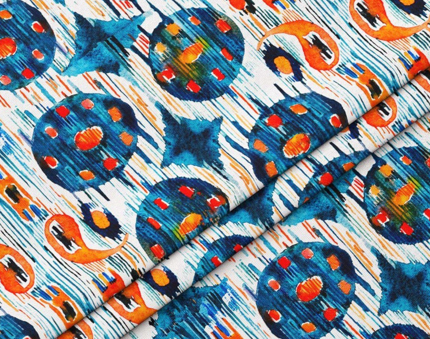 Navy Blue and Orange Ikat Patterned Fabric SCB-438 