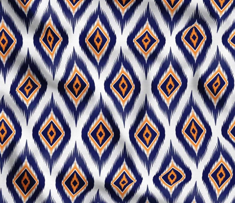 Navy Orange Diamond Ikat Patterned Fabric SCB-395 