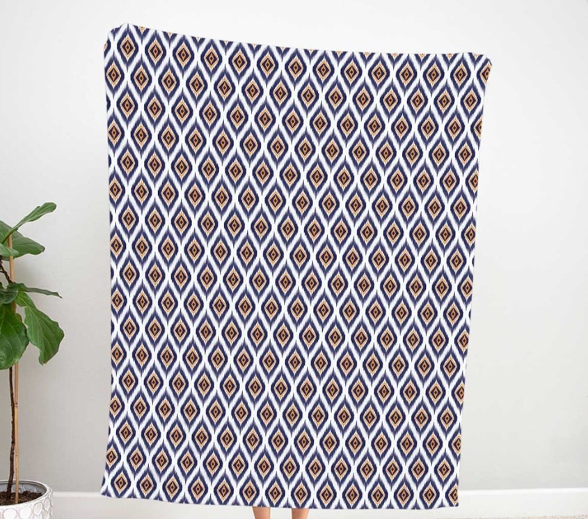 Navy Orange Diamond Ikat Patterned Fabric SCB-395 