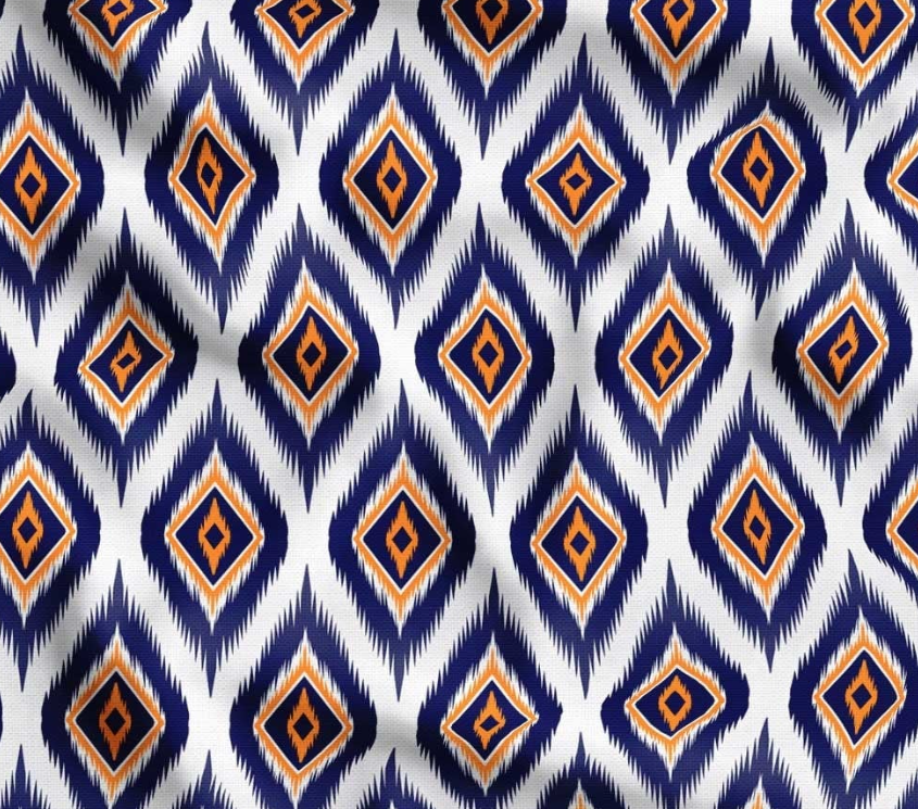 Navy Orange Diamond Ikat Patterned Fabric SCB-395 