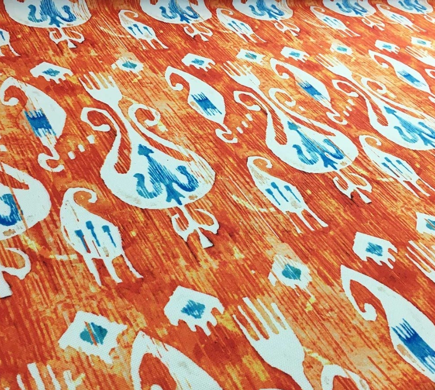 Orange Blue Ikat Patterned Fabric SCB-404 