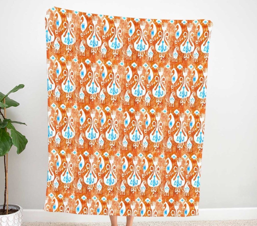 Orange Blue Ikat Patterned Fabric SCB-404 