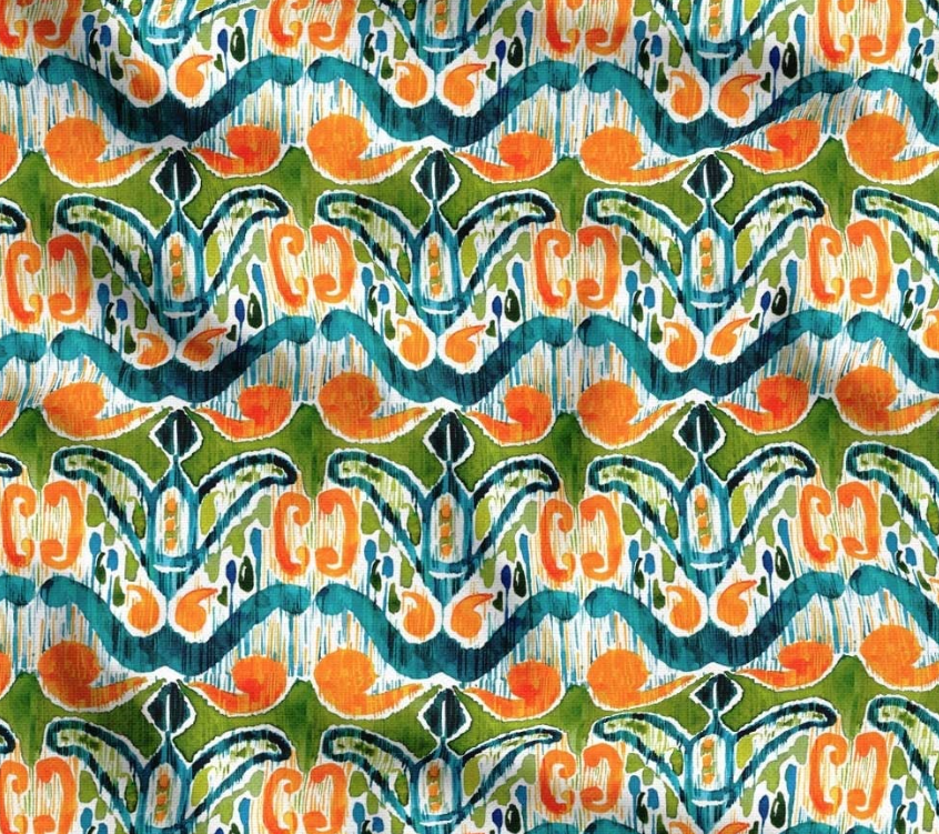 Orange Green Ikat Patterned Fabric SCB-386 