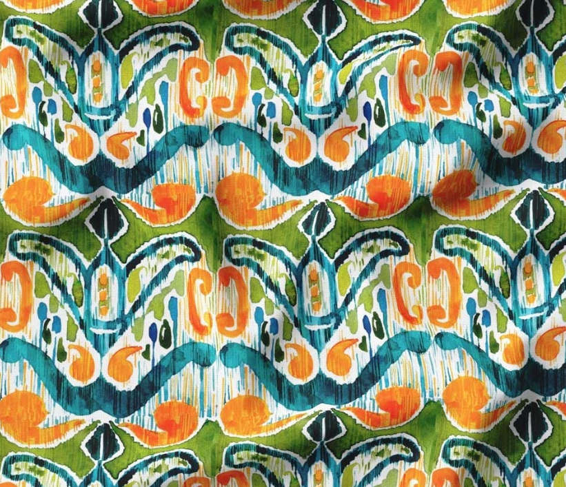 Orange Green Ikat Patterned Fabric SCB-386 