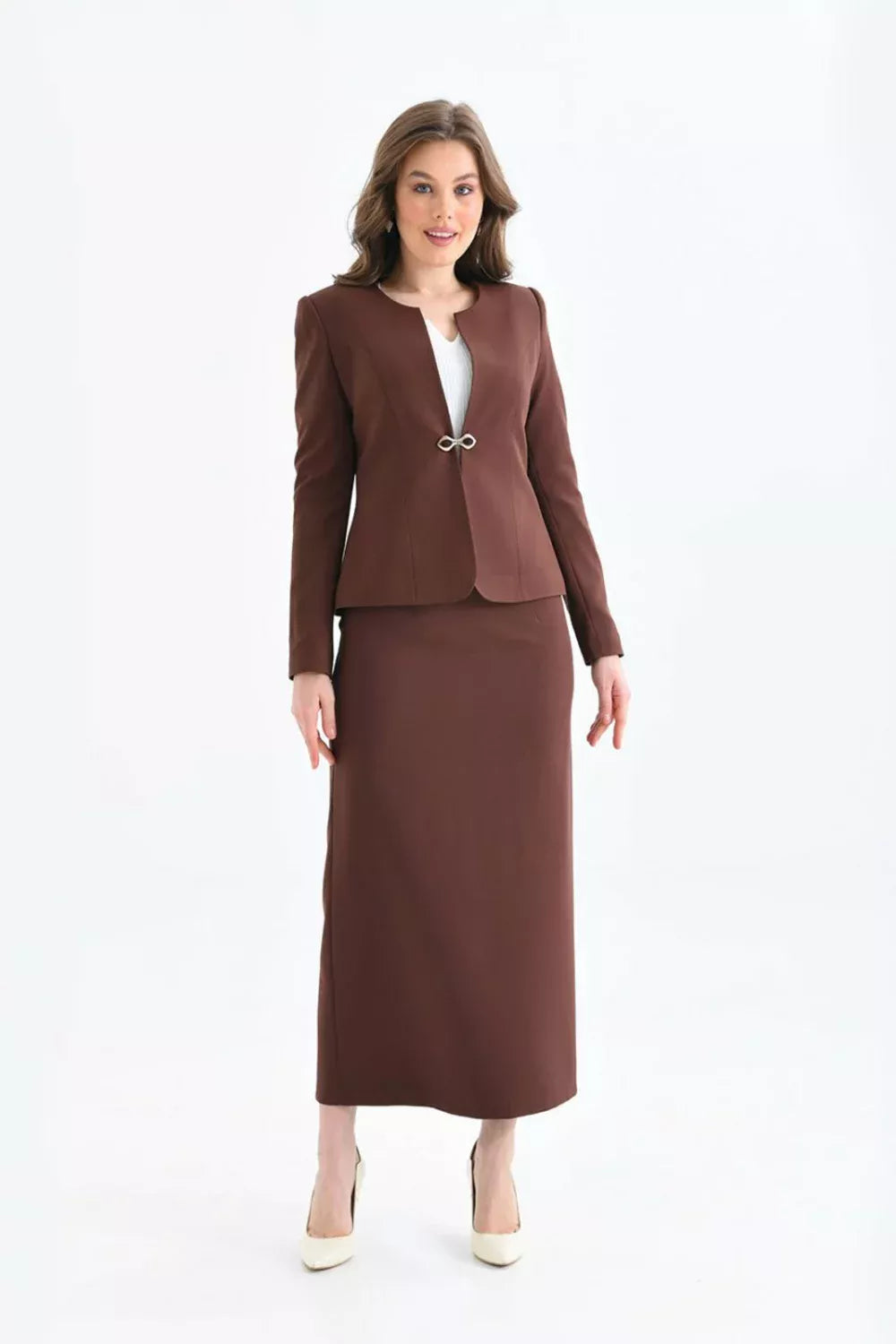 Pencil Skirted Suit Brown 