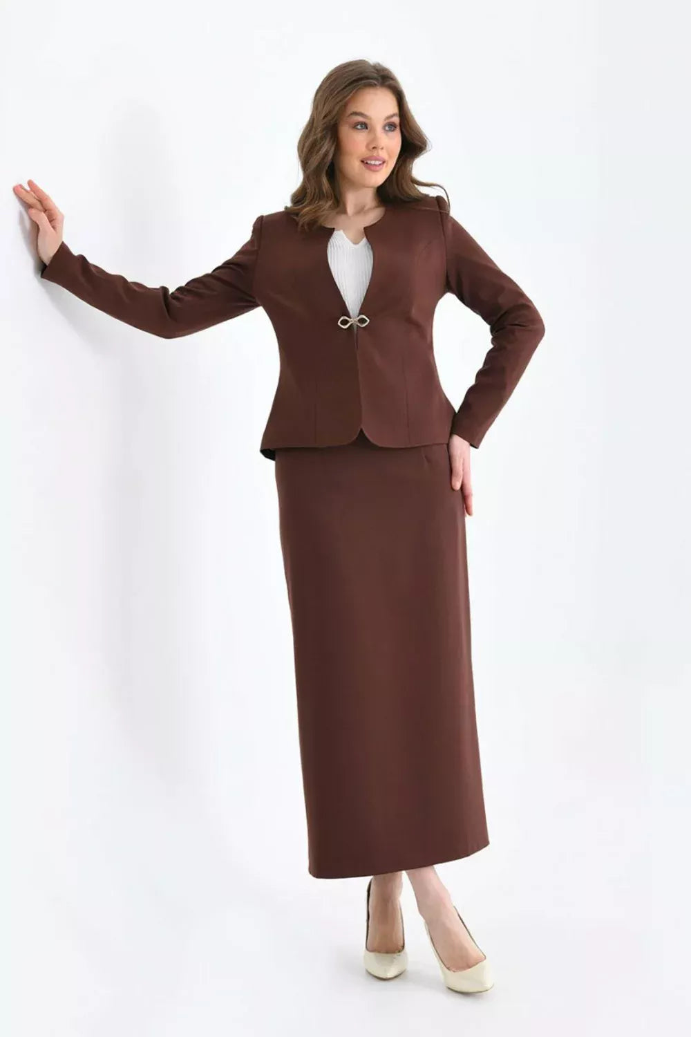 Pencil Skirted Suit Brown 