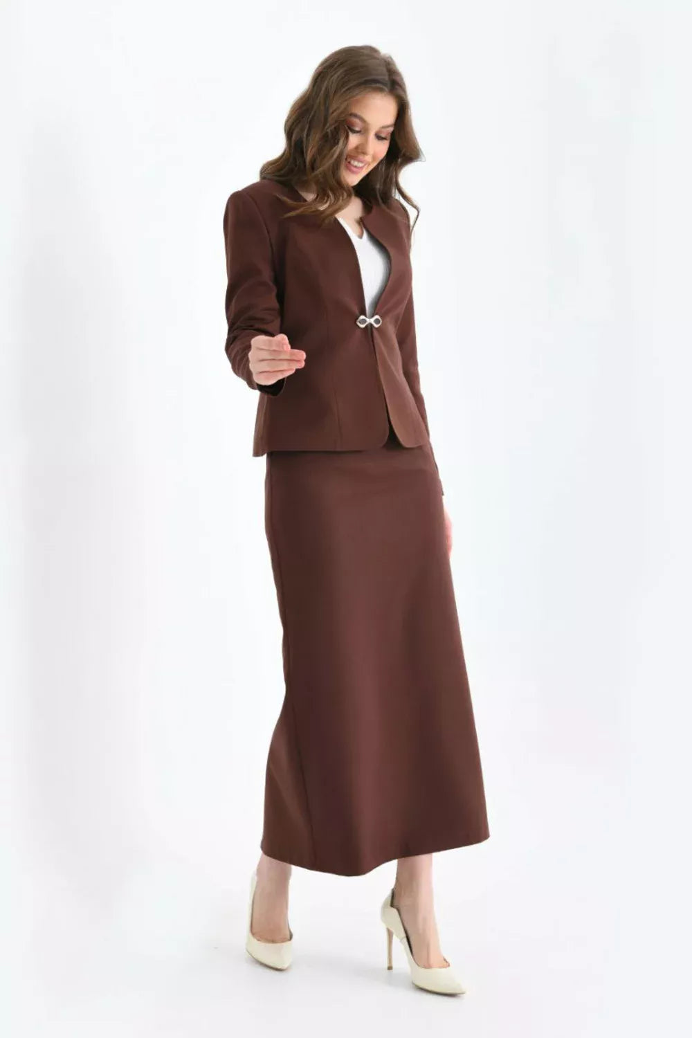 Pencil Skirted Suit Brown 