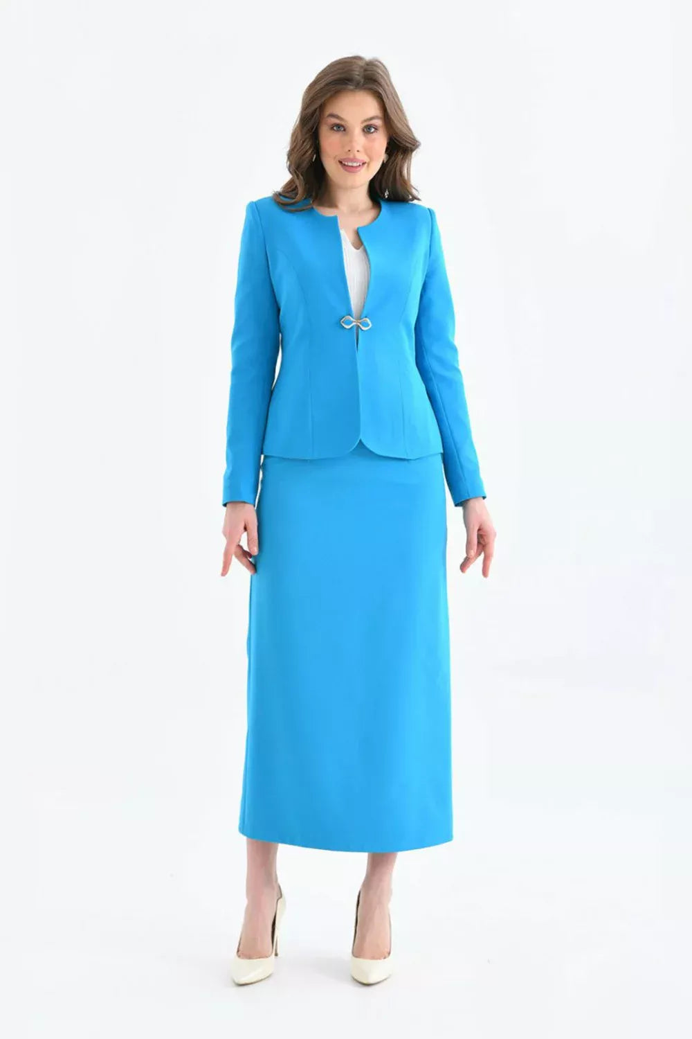 Pencil Skirted Suit Sky Blue 