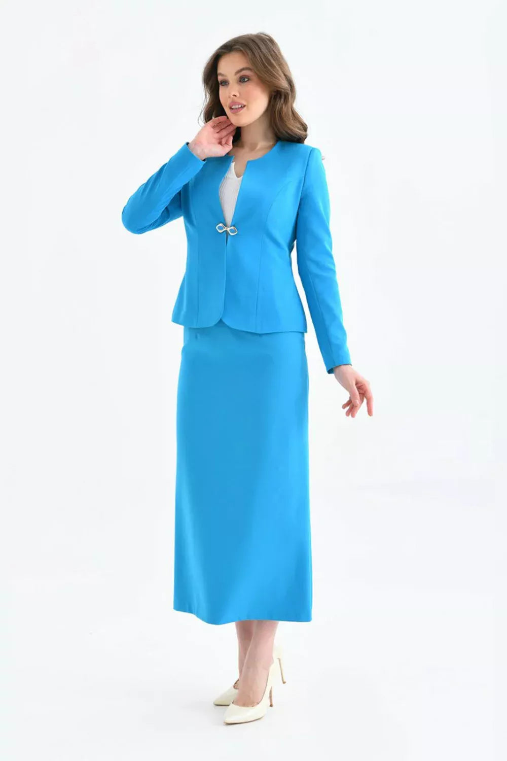 Pencil Skirted Suit Sky Blue 