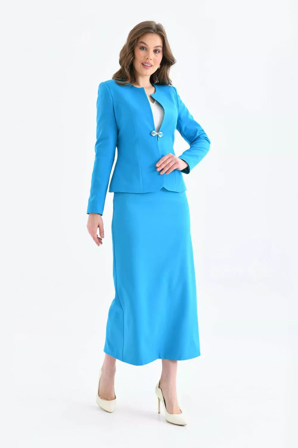 Pencil Skirted Suit Sky Blue 