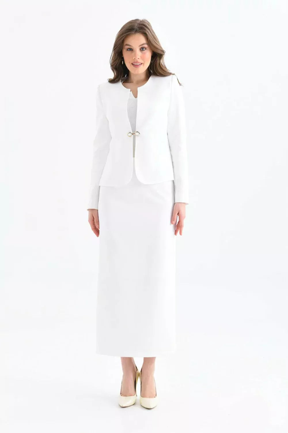 Pencil Skirted Suit White 