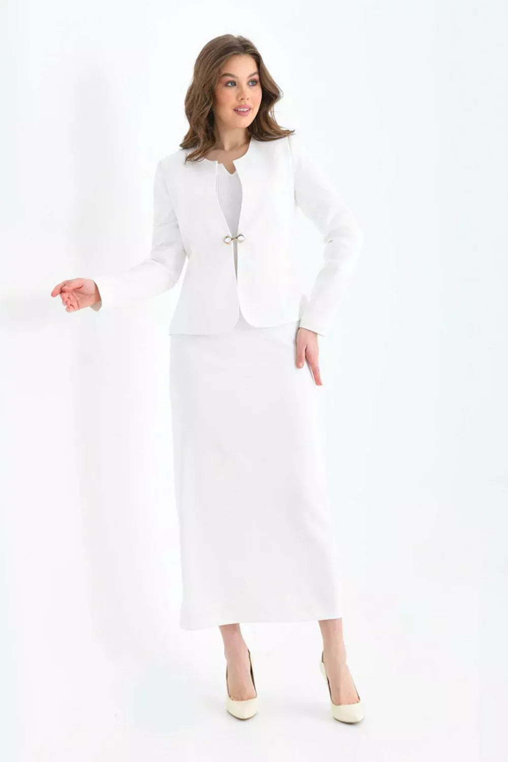 Pencil Skirted Suit White 